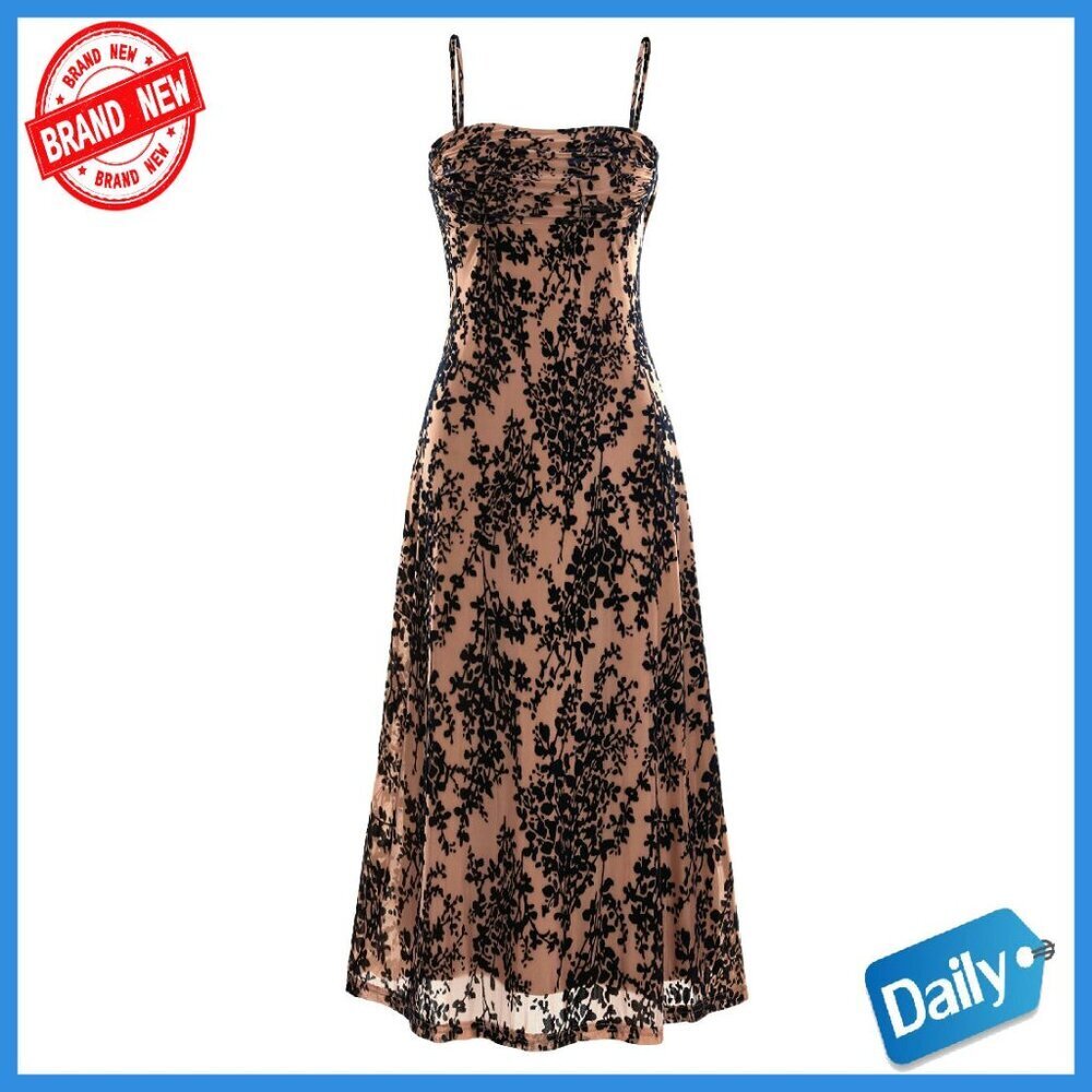 Sleeveless Spaghetti Strap Midi Dress Cowl Neck Floral Cocktail Party